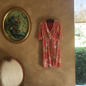 Donna Ricco New York floral coral peach midi